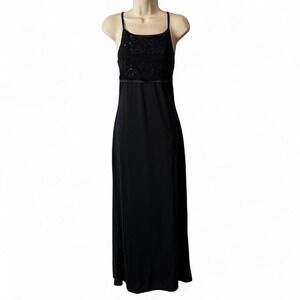 Vintage 90s Byer Too! Black Embroidered/Glitter Gown,‎ Women's Size S